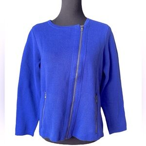 Chico’s Blue Off-Center Zip Front Sweater, Cardigan, Jacket, Size 1 (Medium/8)